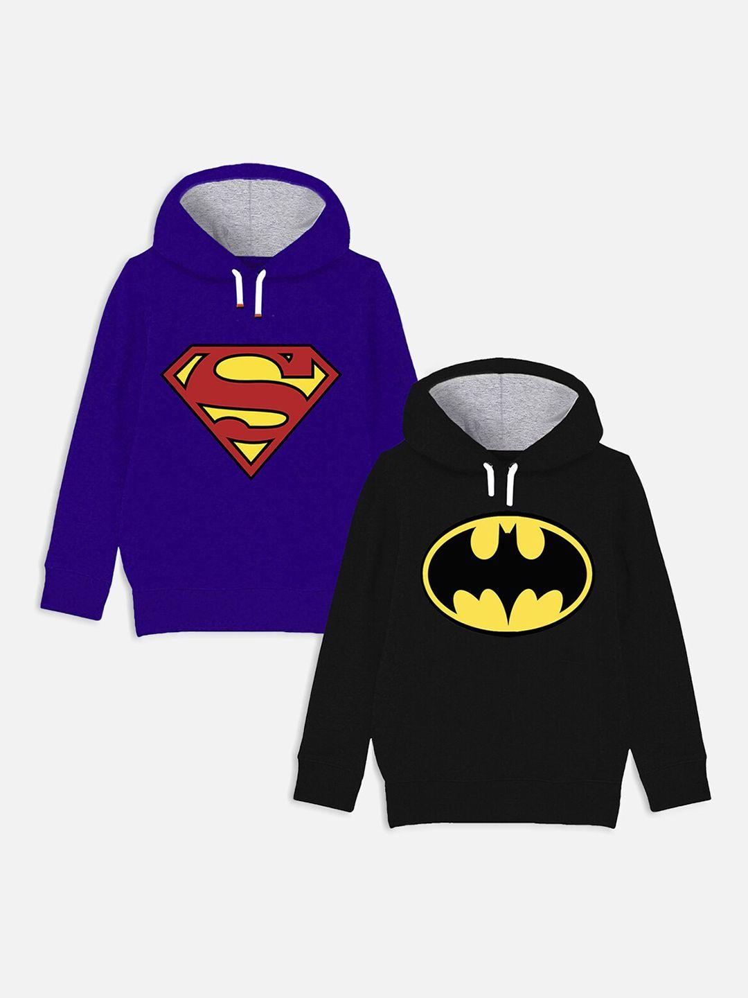 yk justice league boys superman & batman cotton printed hooded sweatshirt