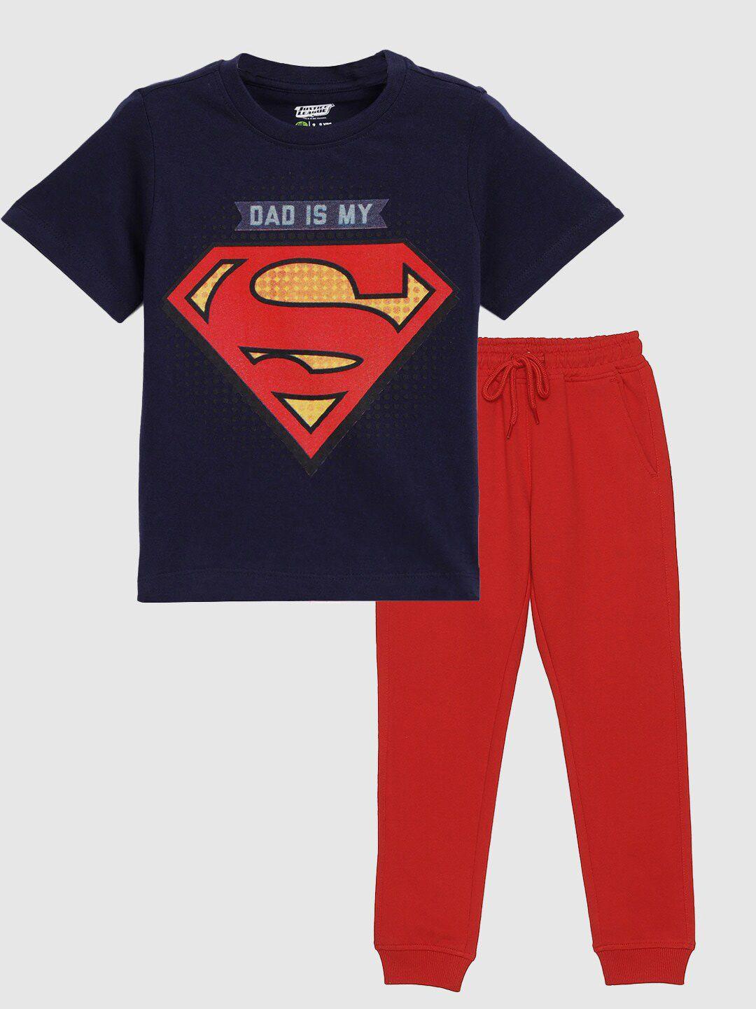 yk justice league boys superman printed t-shirt with joggers