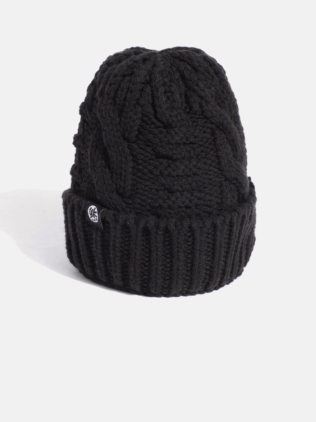 yk kids black cable knit self-design beanie