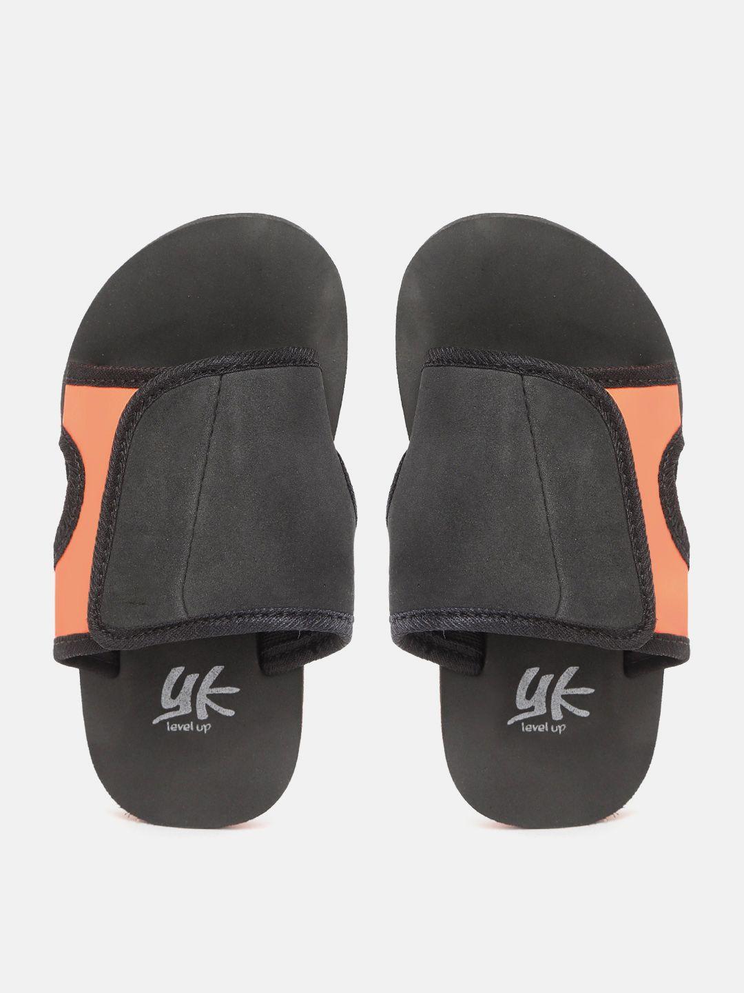 yk kids black solid velcro sliders