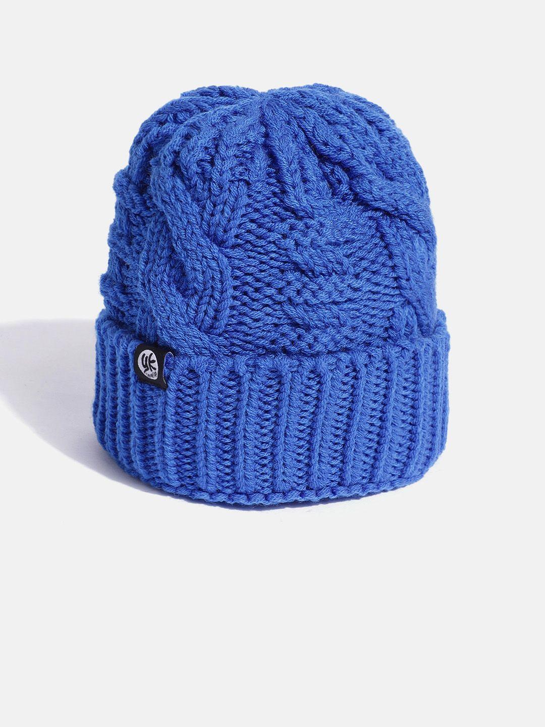 yk kids blue cable knit self-design beanie