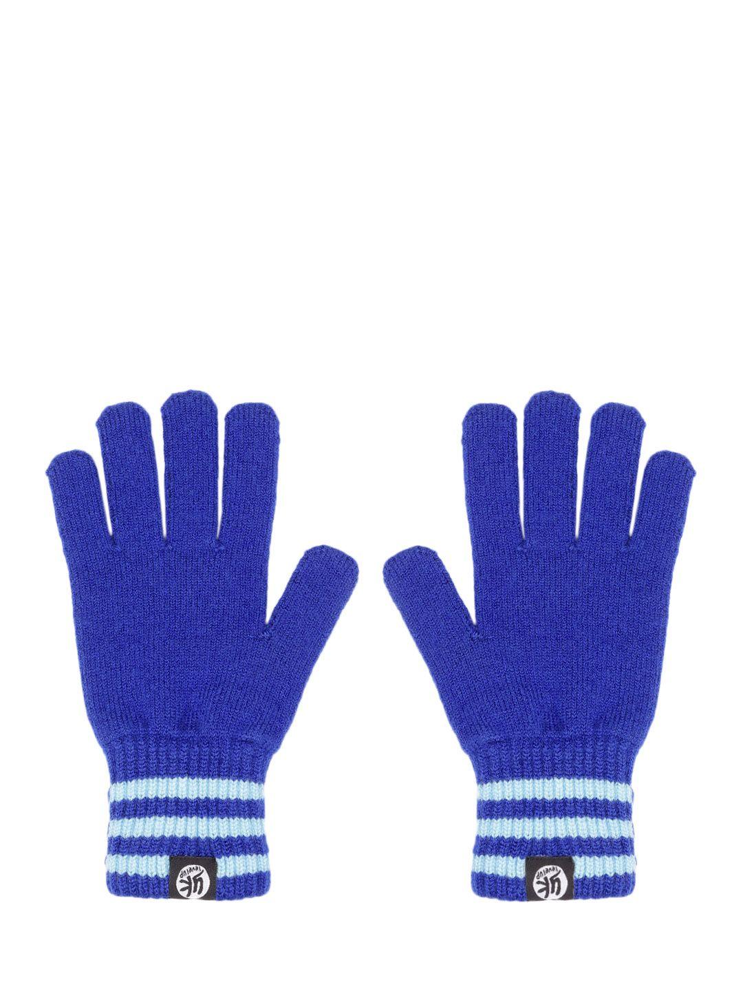 yk kids blue solid hand gloves with striped detail