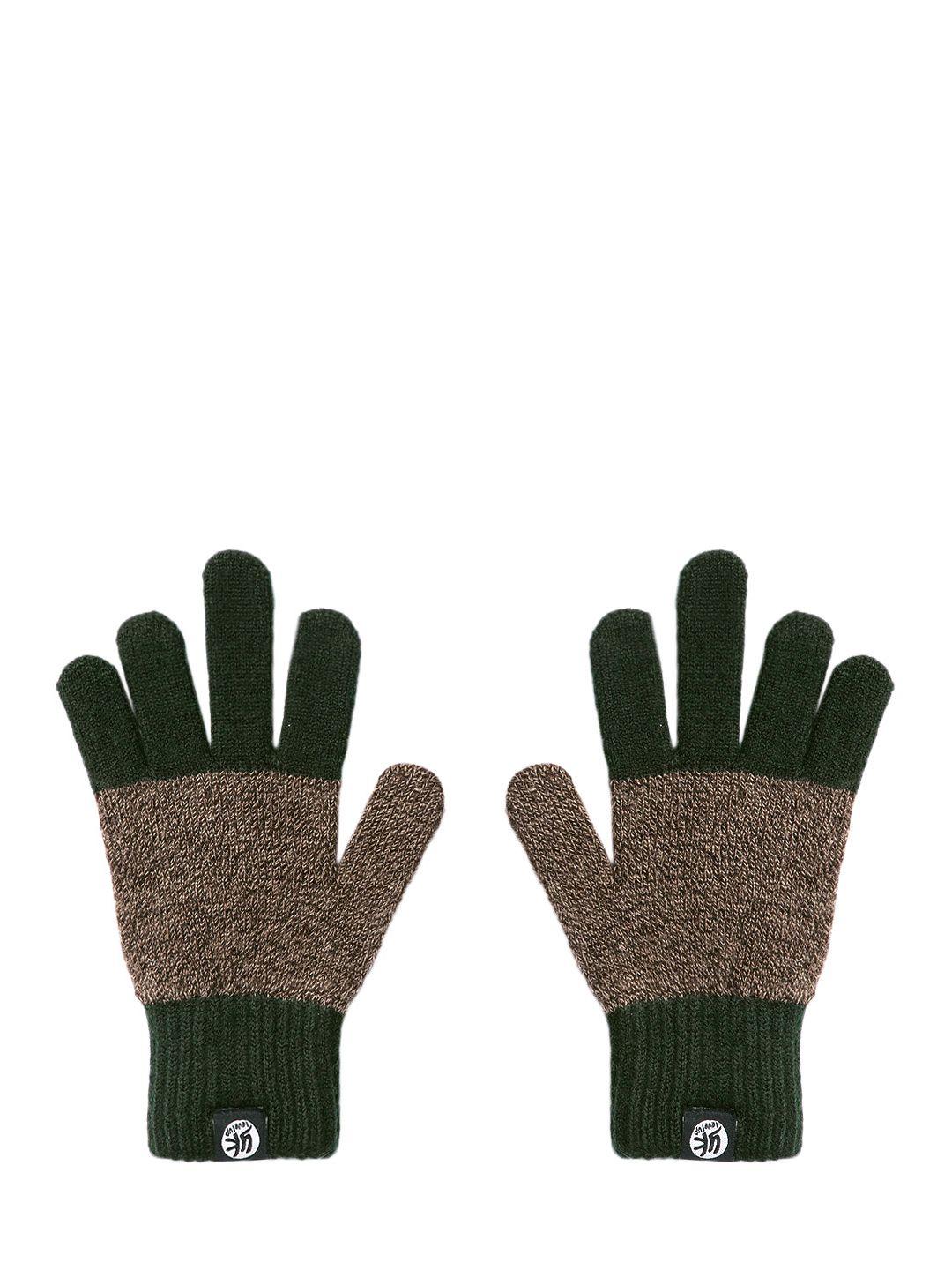 yk kids brown & olive green colourblocked hand gloves
