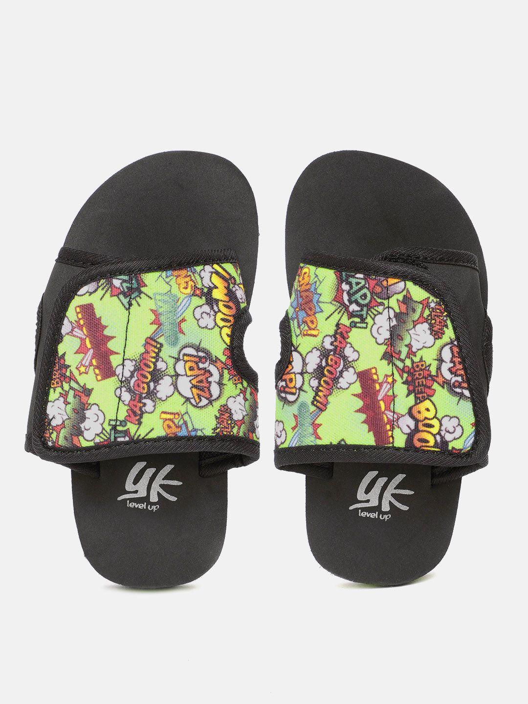 yk kids green & black printed slip-on flip-flops