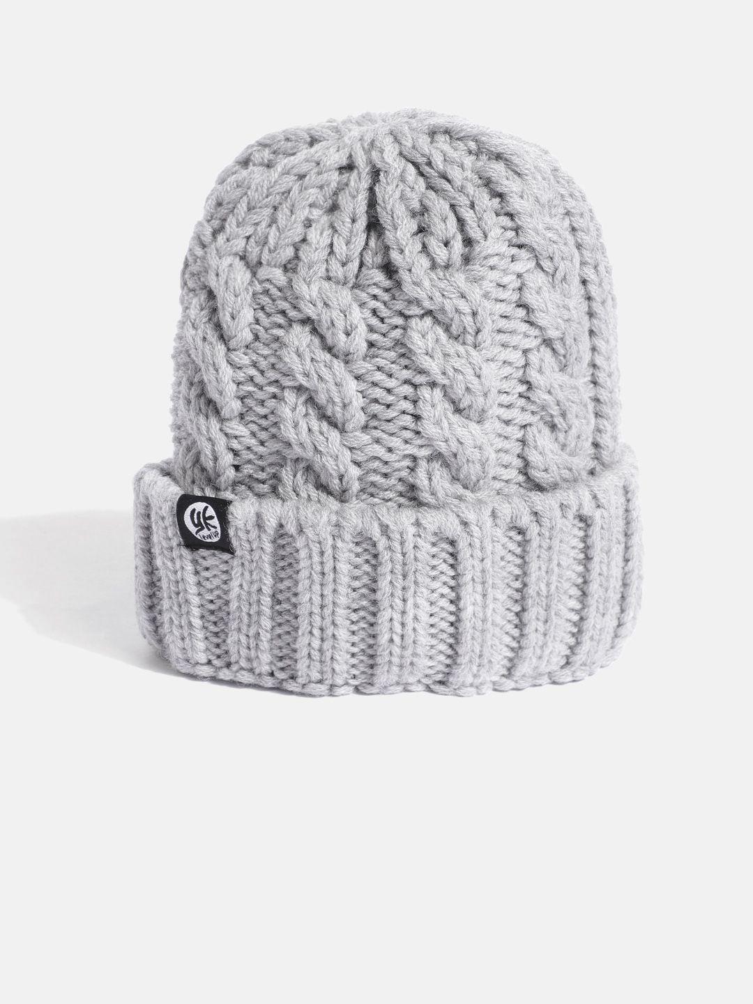 yk kids grey cable knit self-design beanie