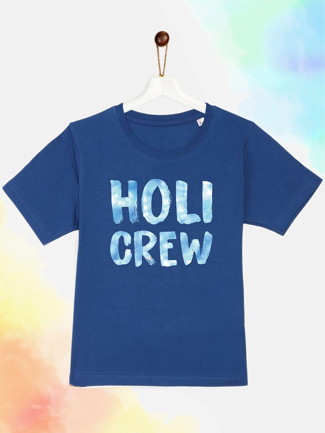 yk kids holi blue cotton printed t-shirt
