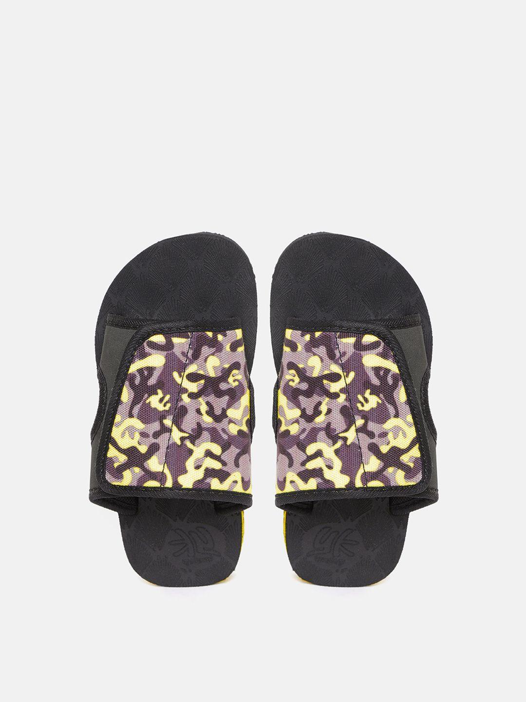 yk kids mauve & yellow camouflage printed sliders