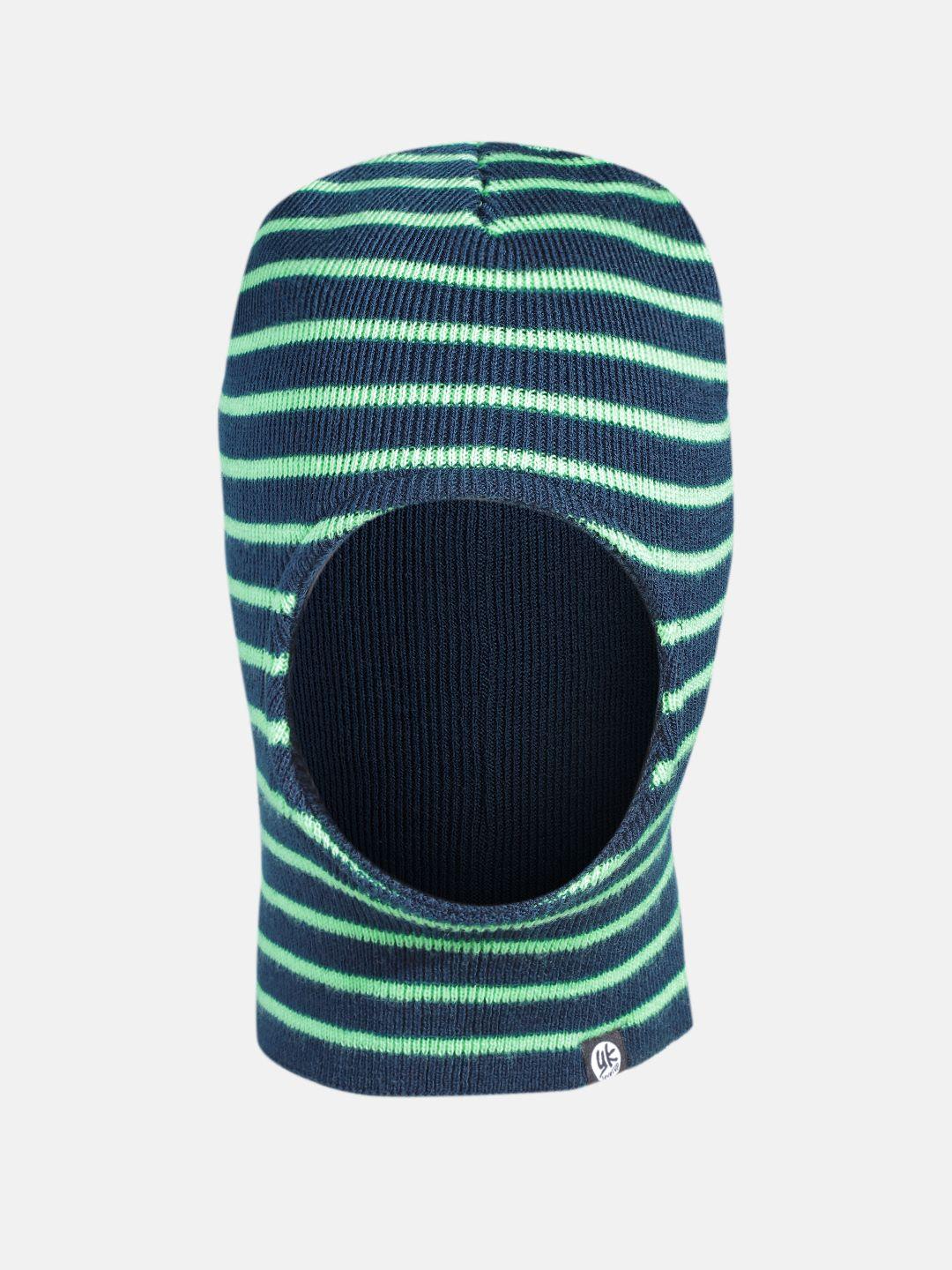 yk kids navy blue & green self striped monkey cap