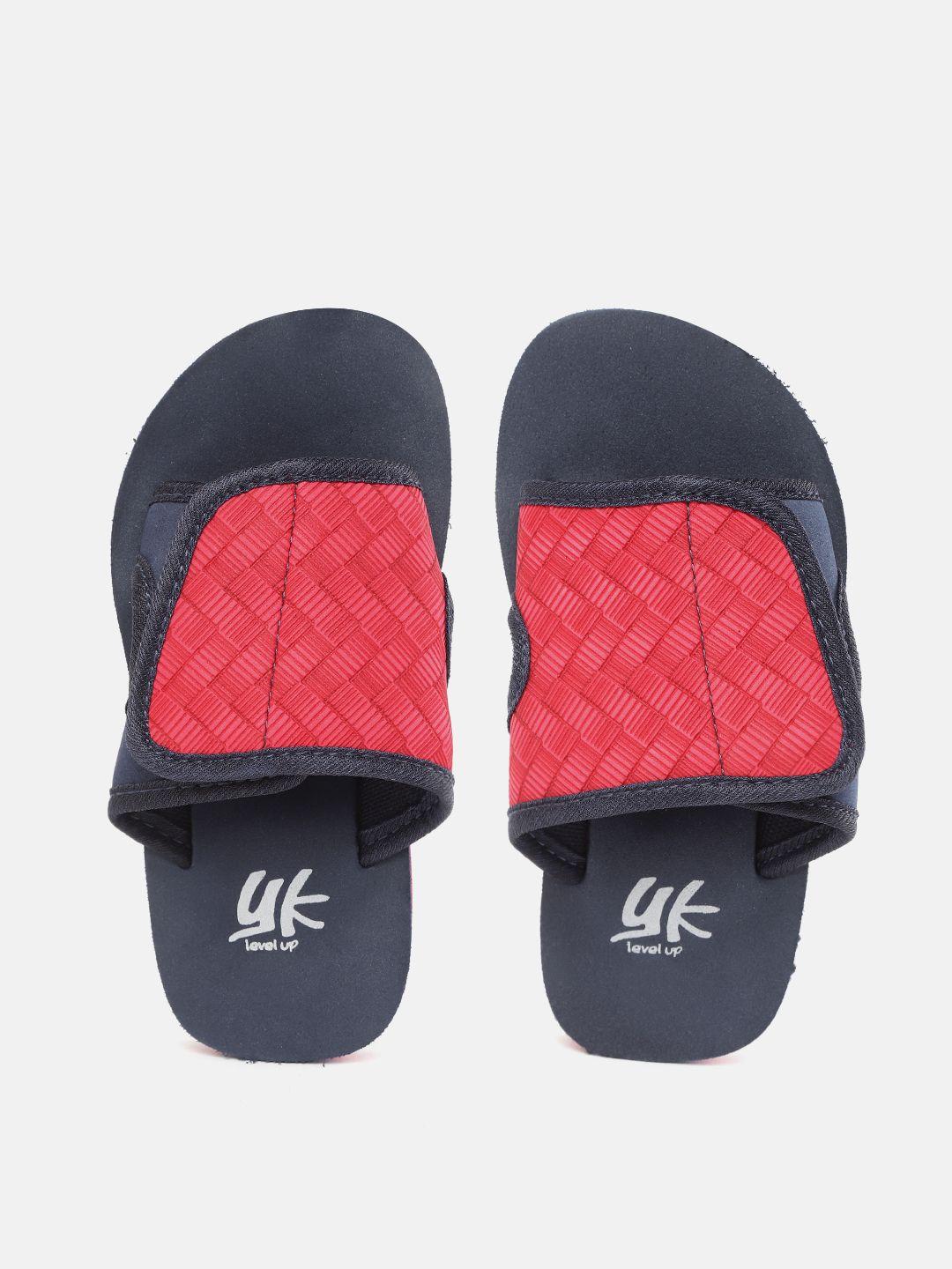 yk kids red & navy blue self-design velcro sliders