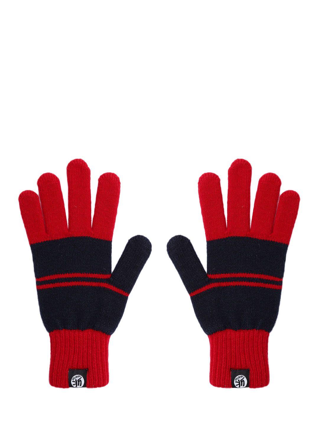 yk kids red & navy striped hand gloves