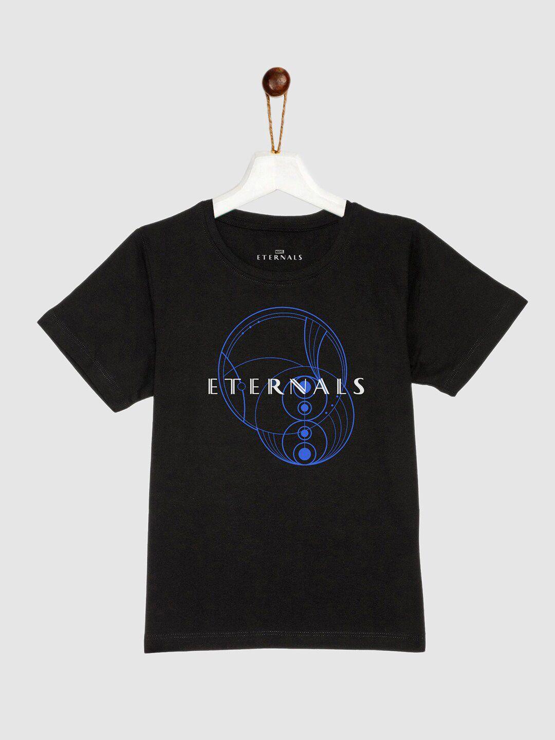 yk marvel boys black & blue eternals printed pure cotton t-shirt