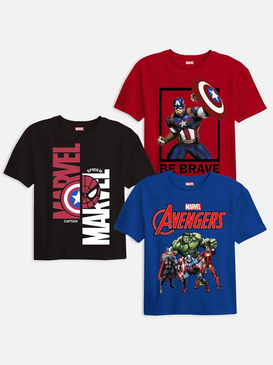 yk marvel boys black 3 avengers printed applique t-shirt