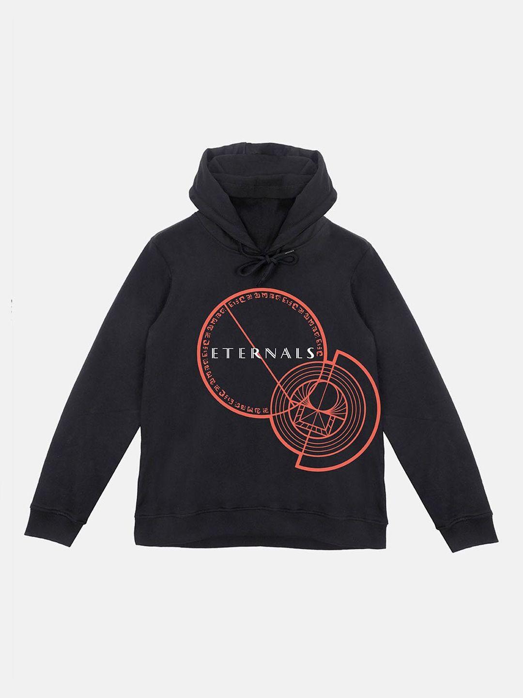 yk marvel boys black eternals printed hooded sweatshirt