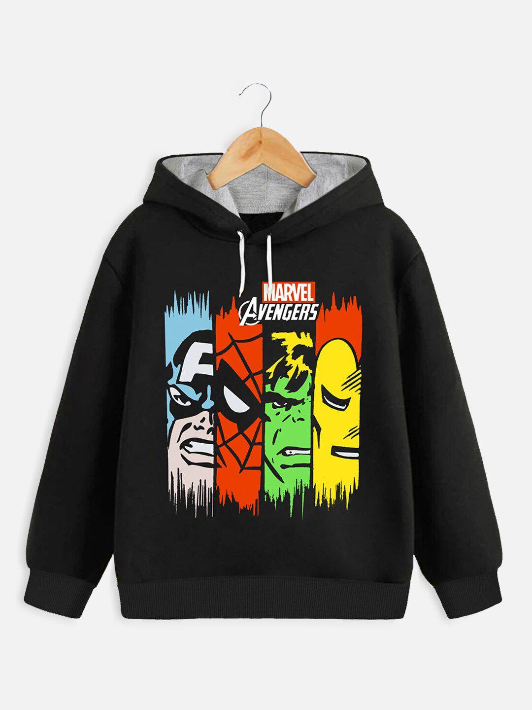 yk marvel boys black printed hooded sweatshirt