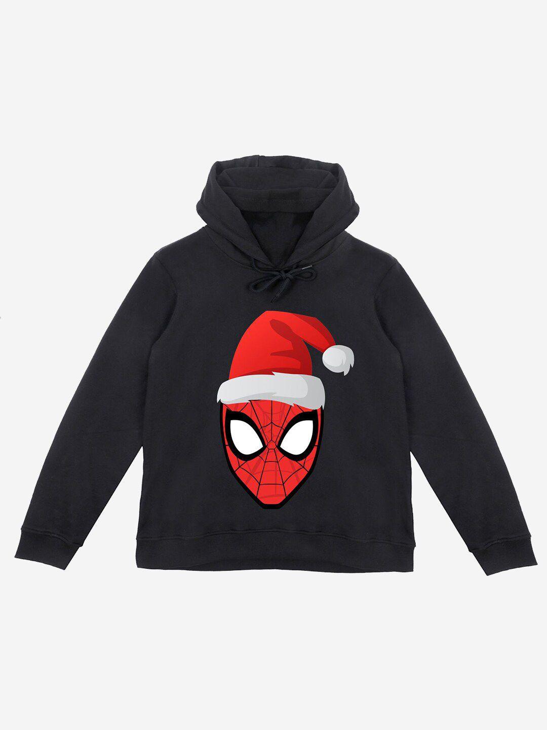 yk marvel boys black spiderman printed hooded sweatshirt