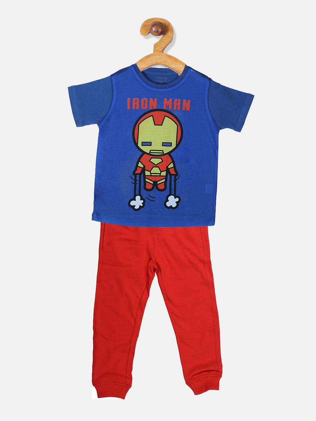 yk marvel boys blue & red printed t-shirt with pyjamas