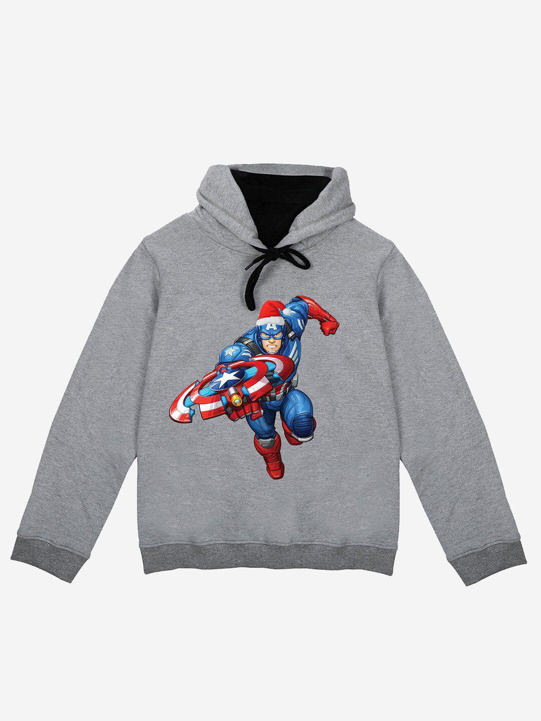 yk marvel boys grey printed hooded sweatshirt