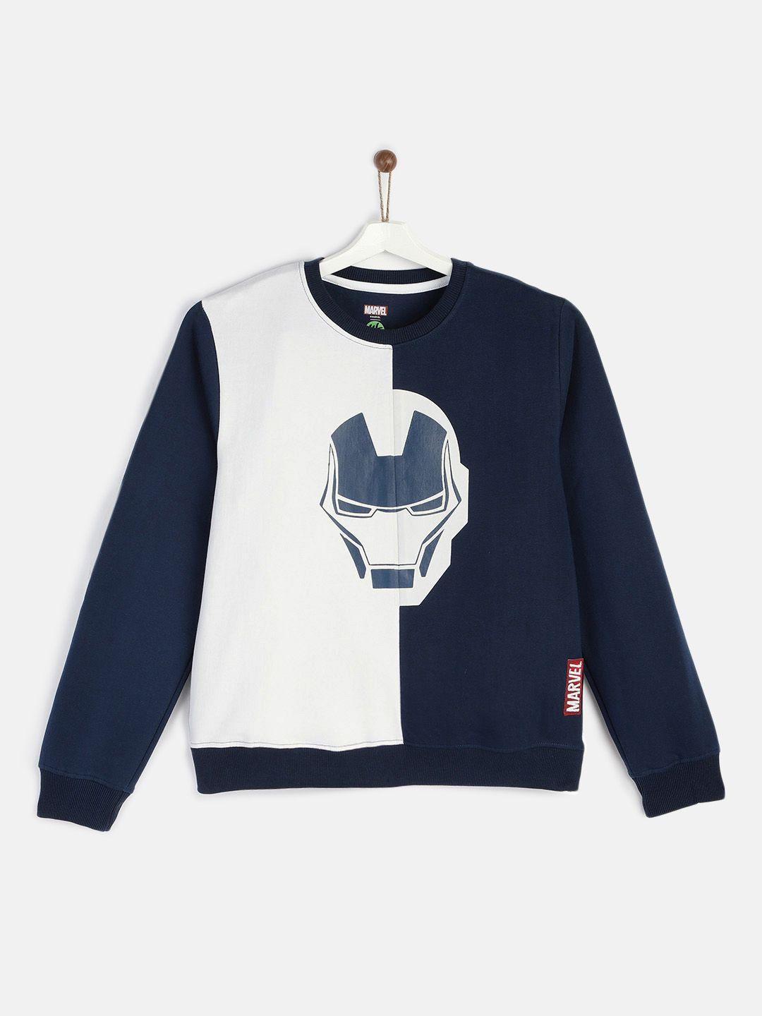 yk marvel boys navy blue & white colourblocked sweatshirt