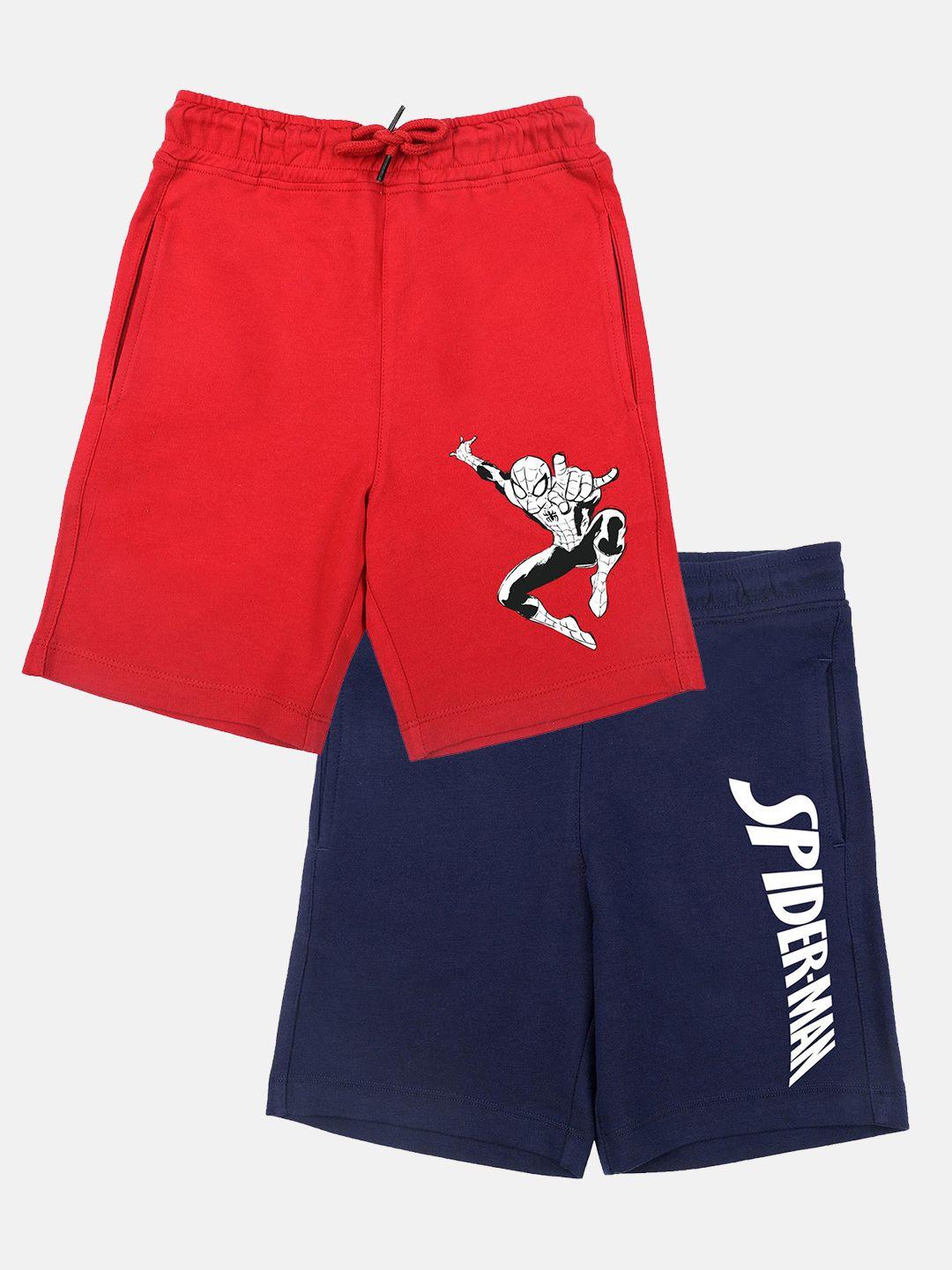 yk marvel boys pack of 2 red & navy blue printed spider-man shorts