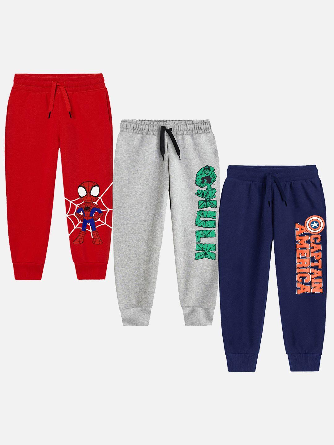 yk marvel boys pack of 3 red,blue & grey printed joggers