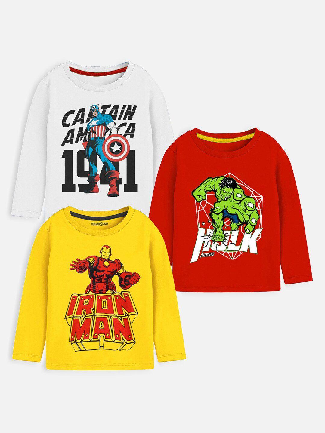 yk marvel boys pack of 3 superhero avengers graphic printed cotton t-shirts