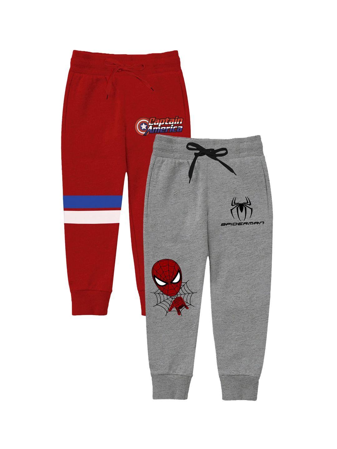 yk marvel boys red & grey pack of 2 marvel print cotton track pants