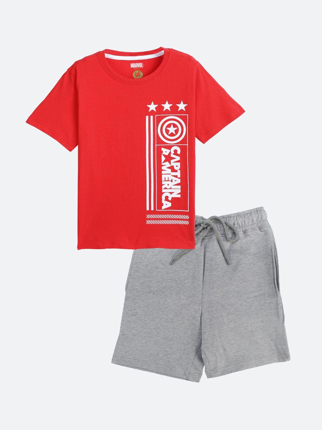 yk marvel boys red & grey printed t-shirt with shorts