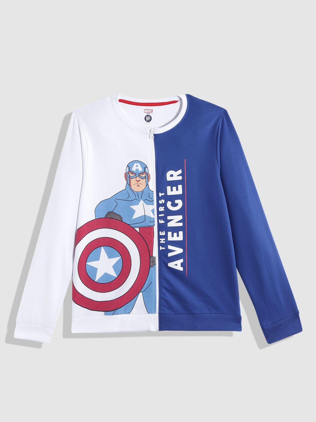 yk marvel boys white & blue superhero printed sweatshirt