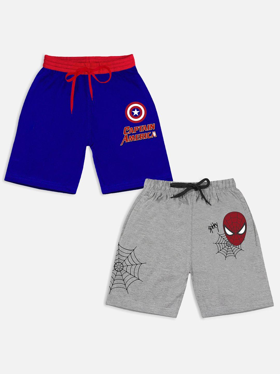 yk marvel pack f 2 kids blue & grey melange printed avengers shorts