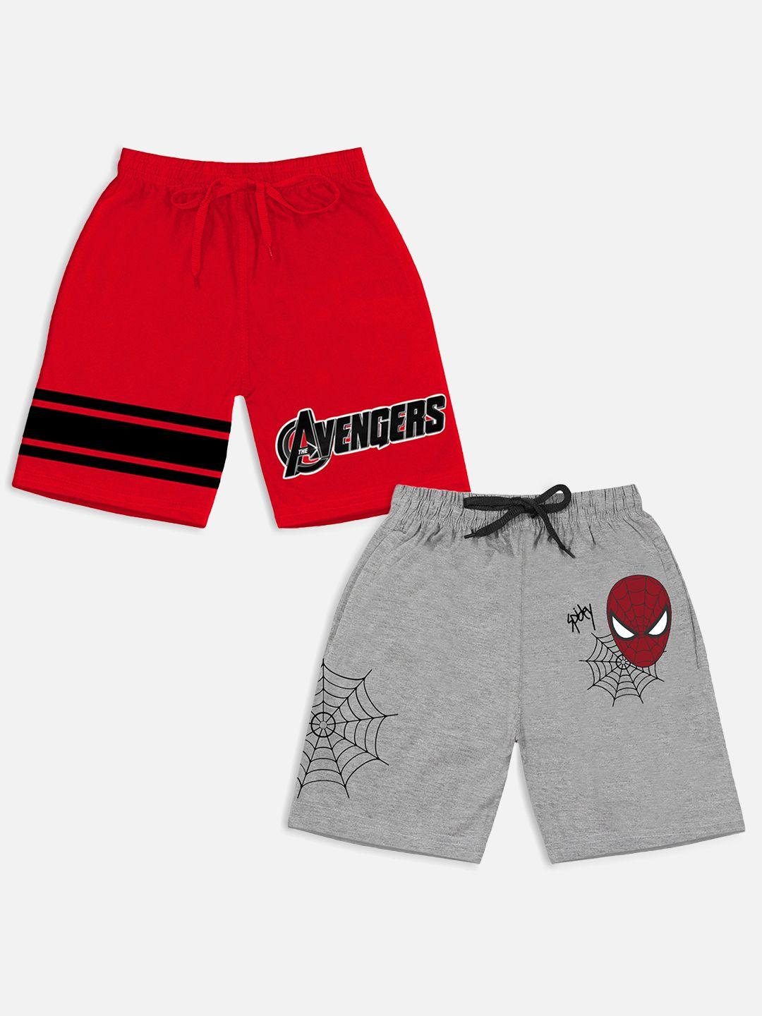 yk marvel pack f 2 kids red & grey melange printed avengers shorts