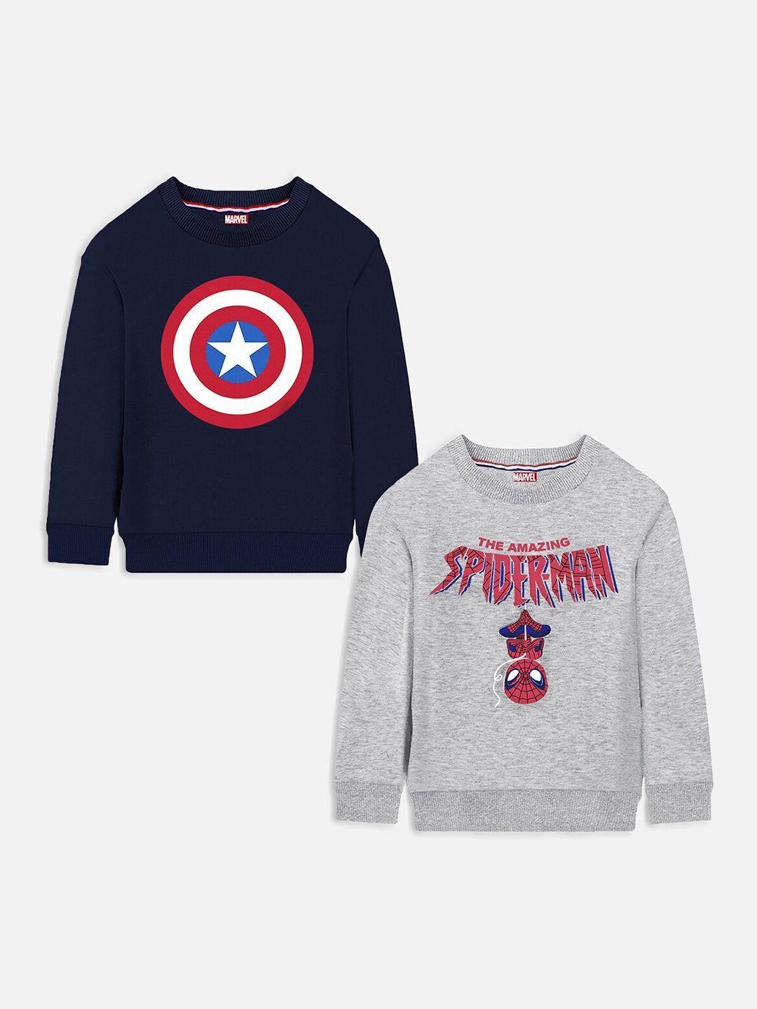 yk marvel pack of 2 boys captain & spiderman printed cotton sweatshirt