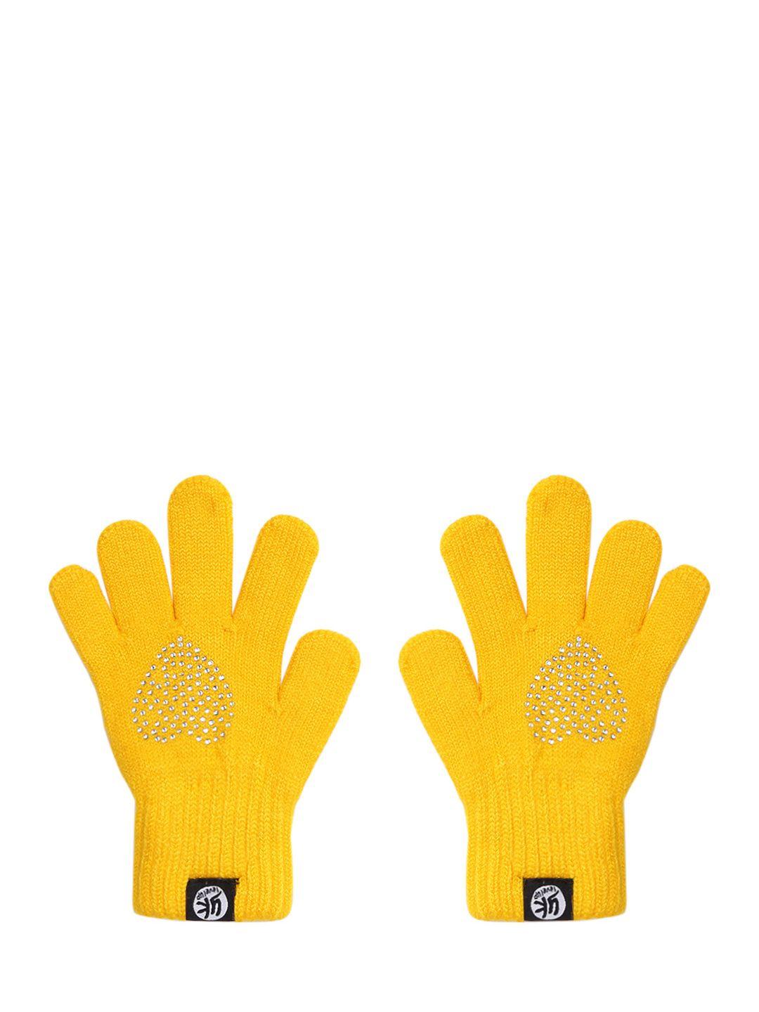 yk mustard yellow embellished hand gloves