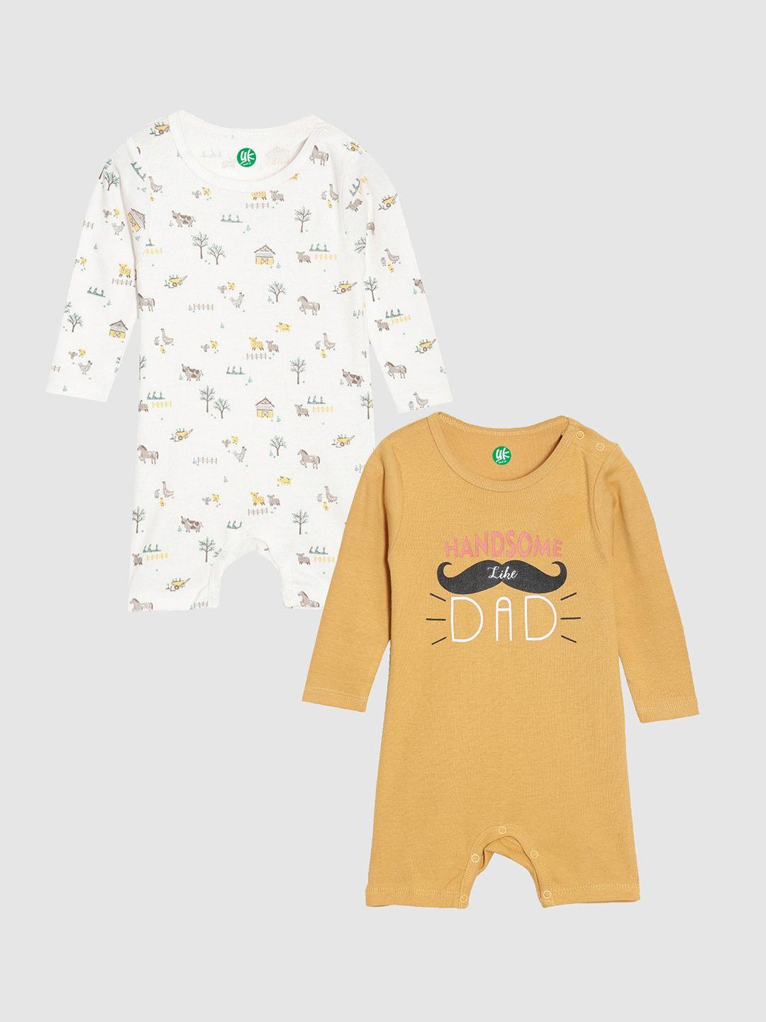 yk organic infant boys pack of 2 house and moustache printed pure organic cotton rompers