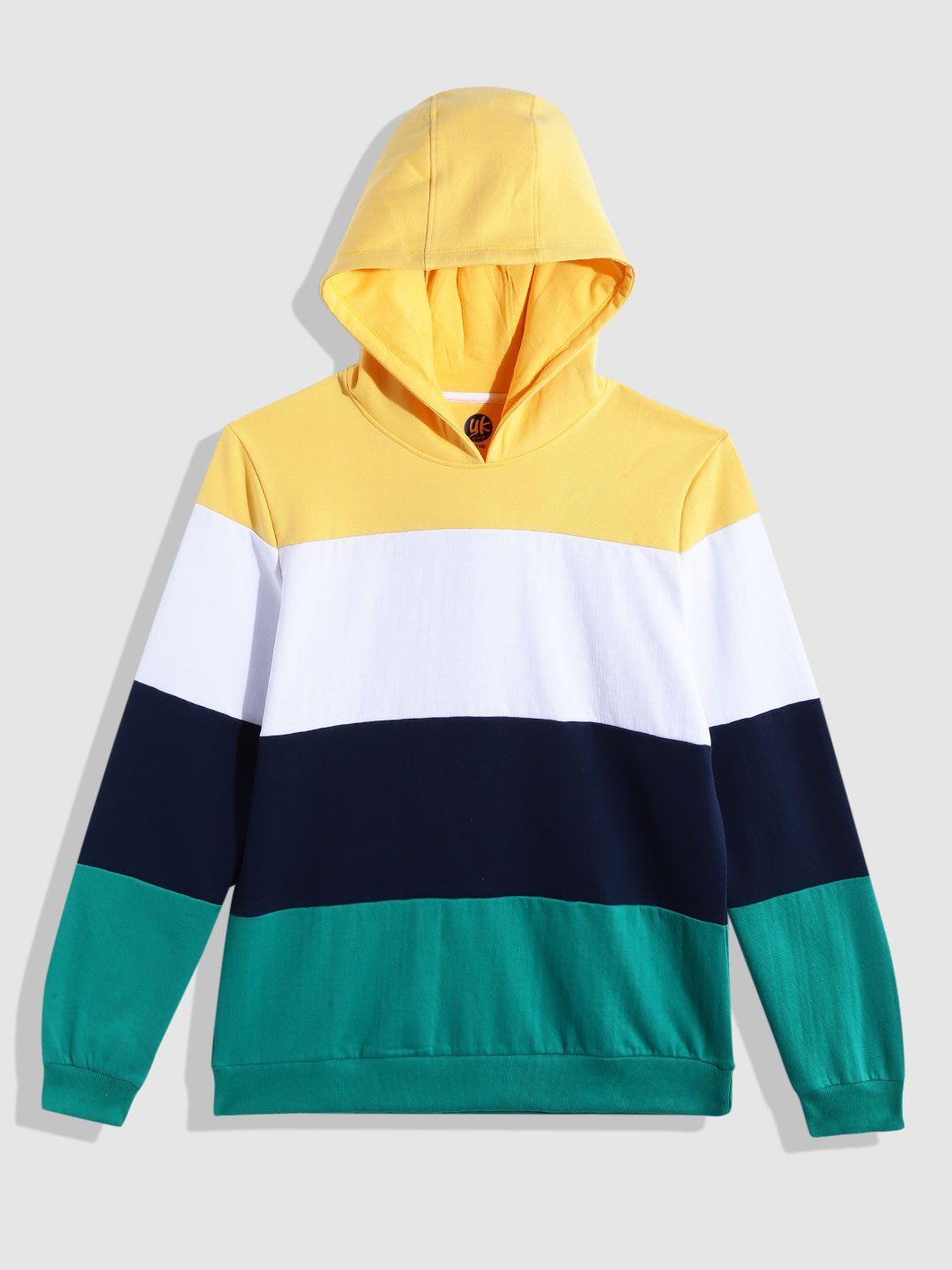 yk teen boys yellow & white striped hooded sweatshirt