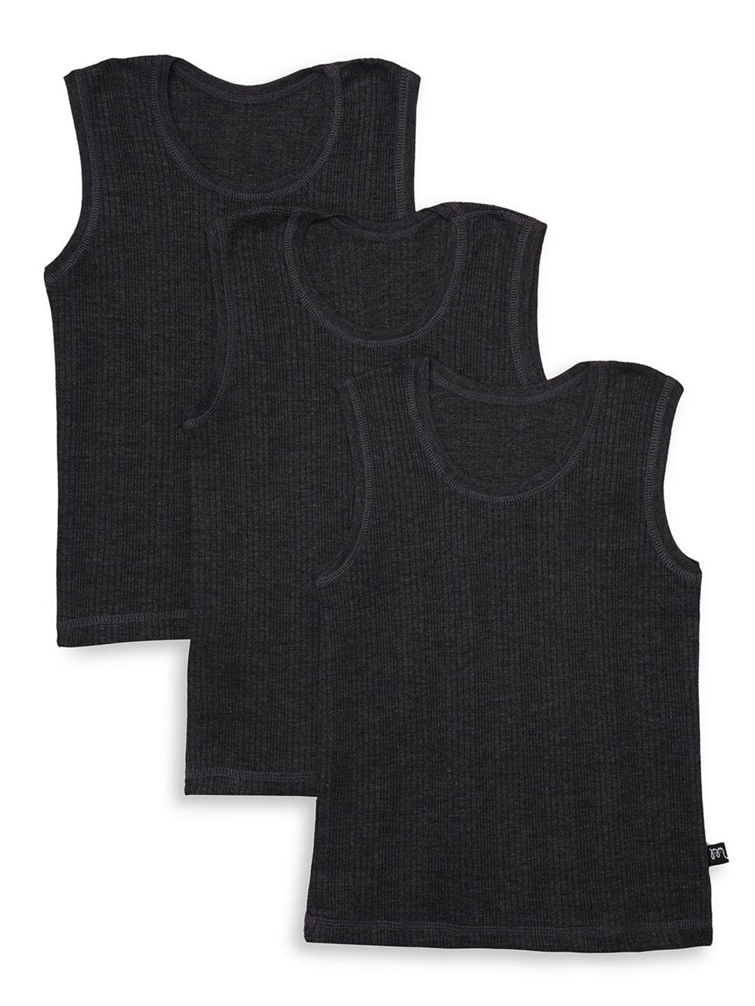 yk unisex kids pack of 3 black self-design thermal tops