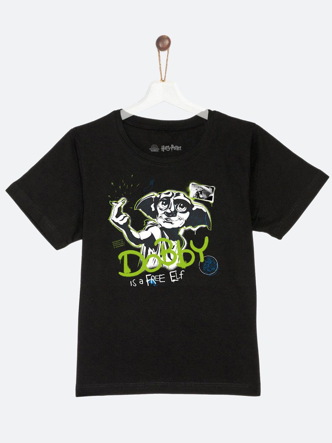 yk warner bros boys black printed t-shirt