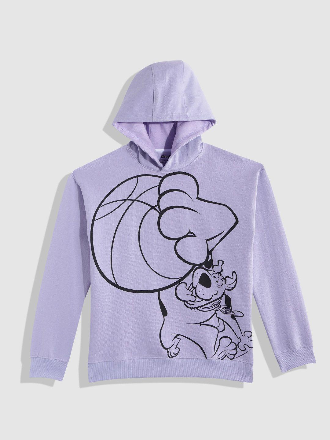 yk warner bros boys lavender & black scooby-doo print hooded sweatshirt