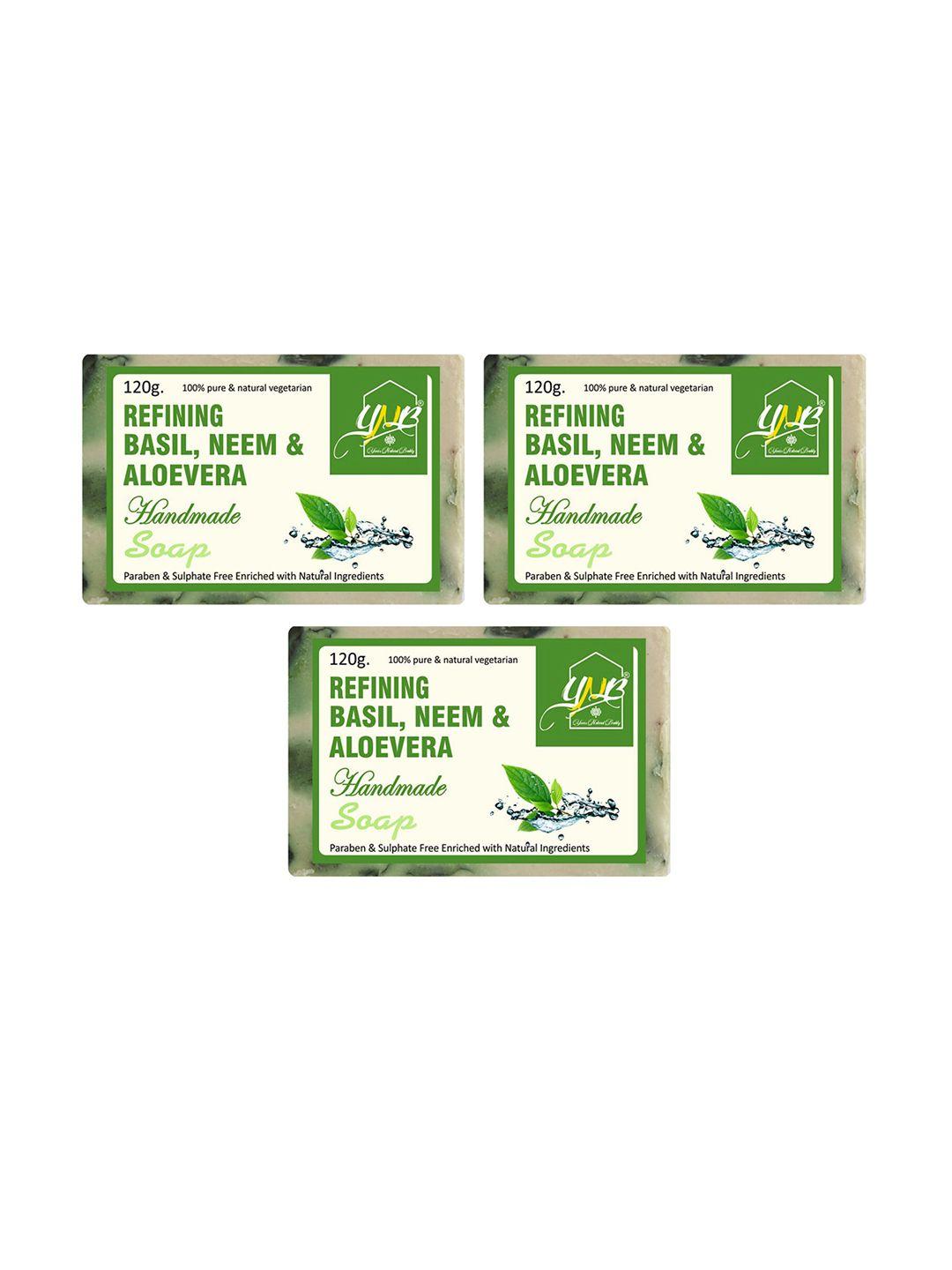 ynb yours natural buddy pack of 3 organic basil, neem & aloevera handmade soap