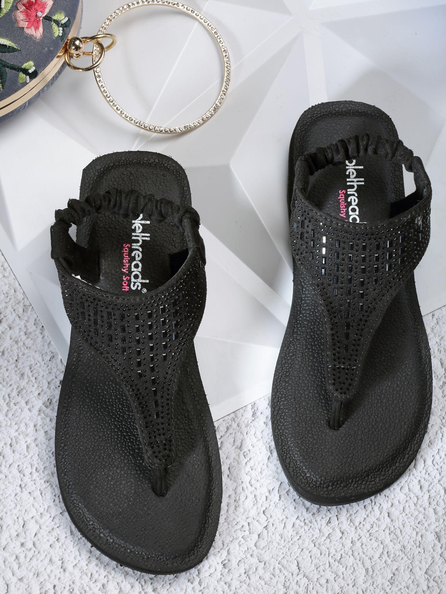 yoga black t strap embellish women sandal