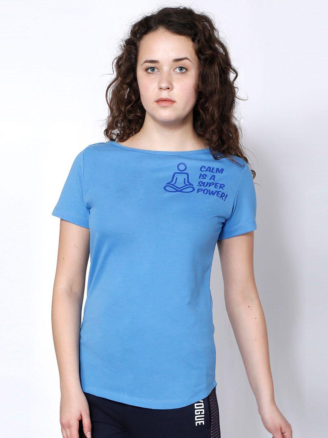 yogue activewear women blue typography printed outdoor t-shirt