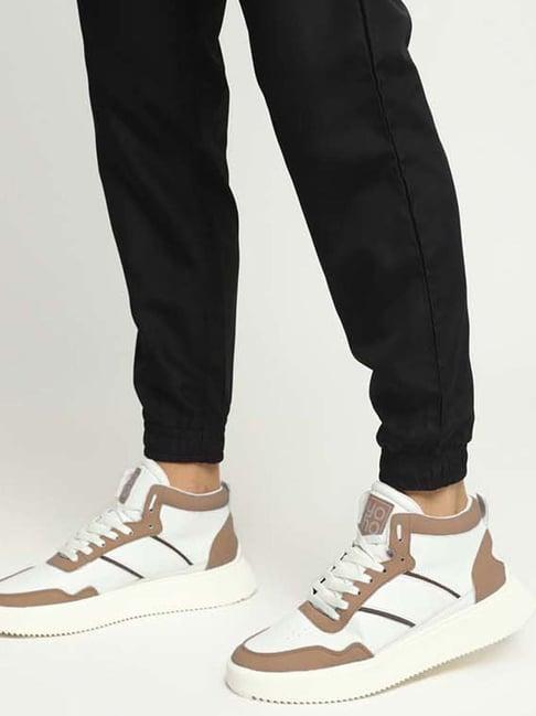 yoho men's white & camel ankle high sneakers