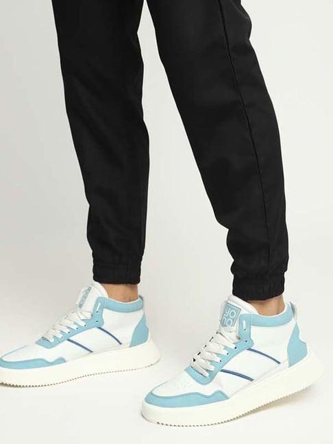 yoho men's white & sky blue ankle high sneakers