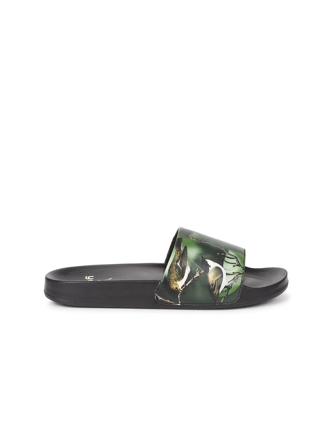 yoho women green & black printed rubber sliders