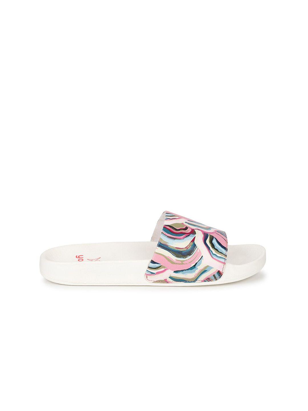 yoho women white & pink printed rubber sliders