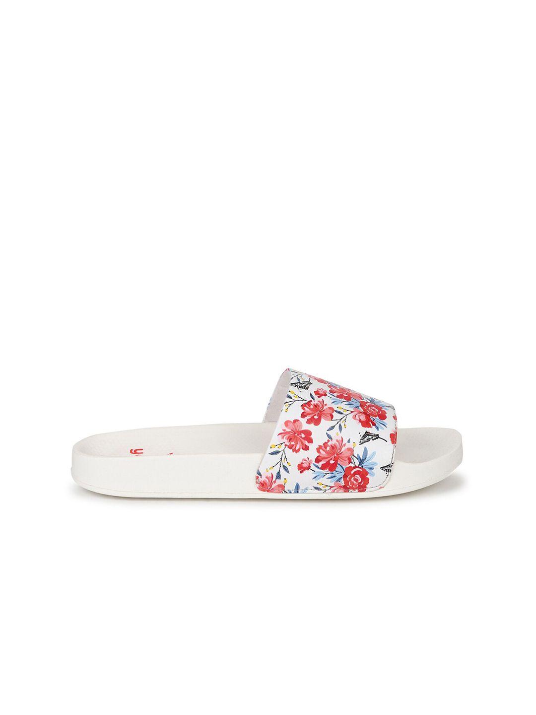 yoho women white & pink printed rubber sliders