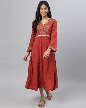 yoke embroidered a-line dress