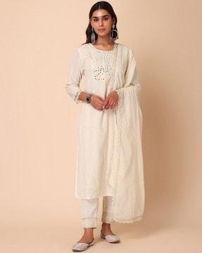 yoke embellished straight kurta suit set