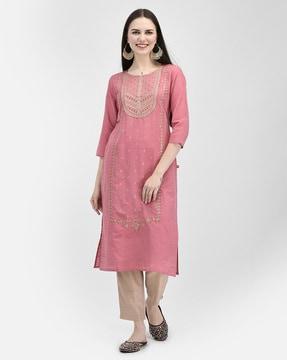 yoke embroidered straight kurta