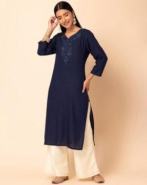 yoke embroidered straight kurta