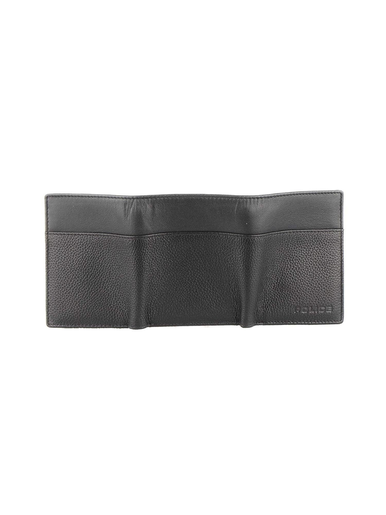 yonne tri fold black leather men wallet